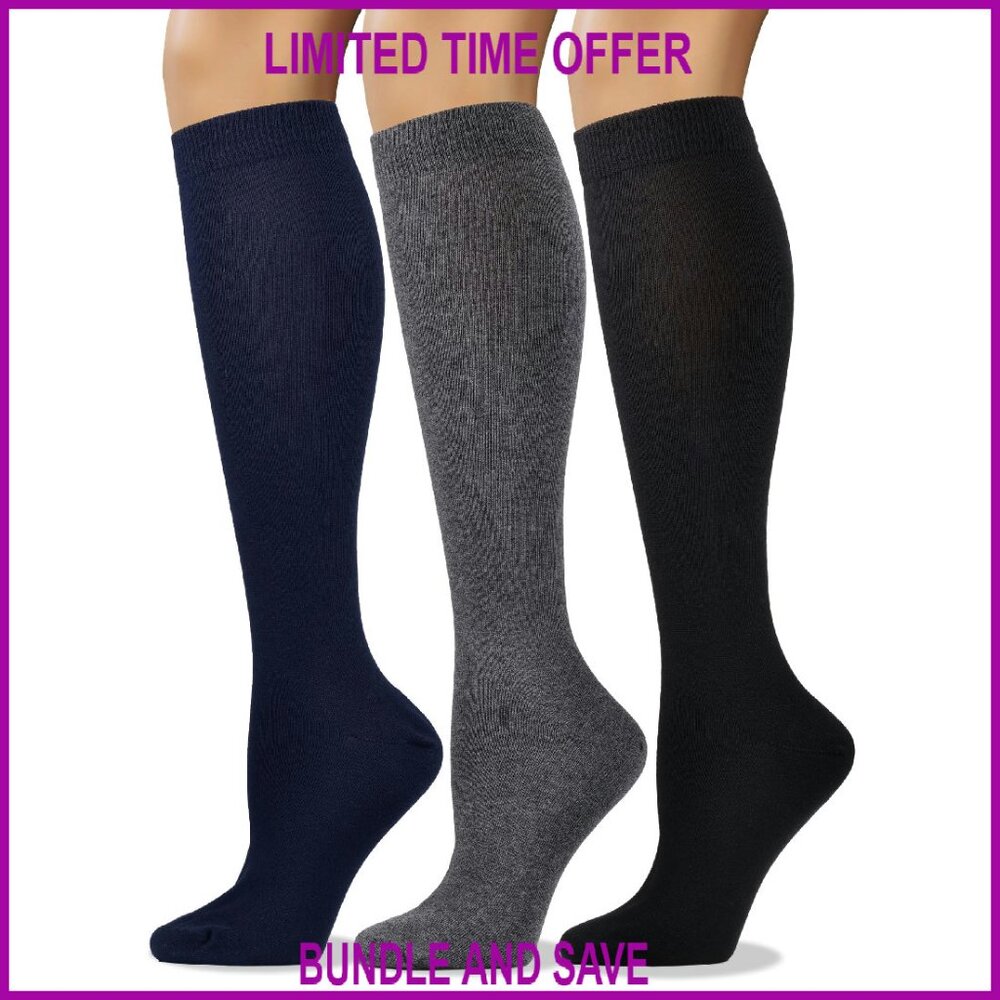 Women's Soft Combed Cotton Knee High Calf Socks Seamless Toe